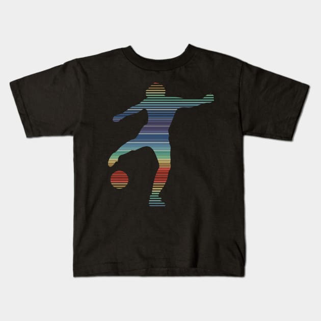 Retro Footballer In 80s Rainbow Colors Kids T-Shirt by iZiets